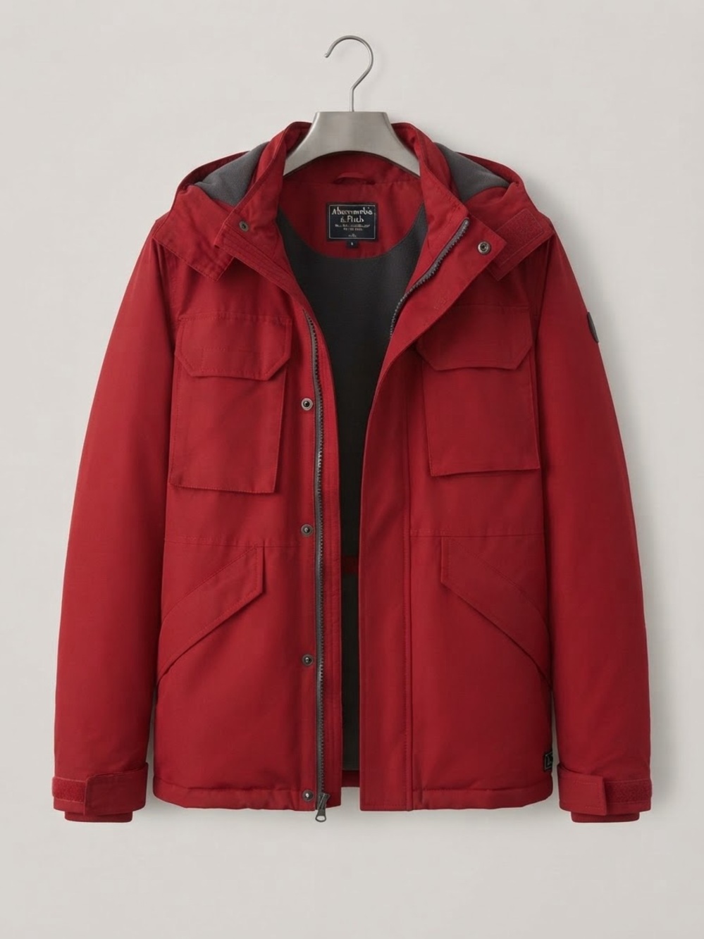 Abercrombie & Fitch Menβs Large Red Hooded Fleece Lined Utility Jacket $150